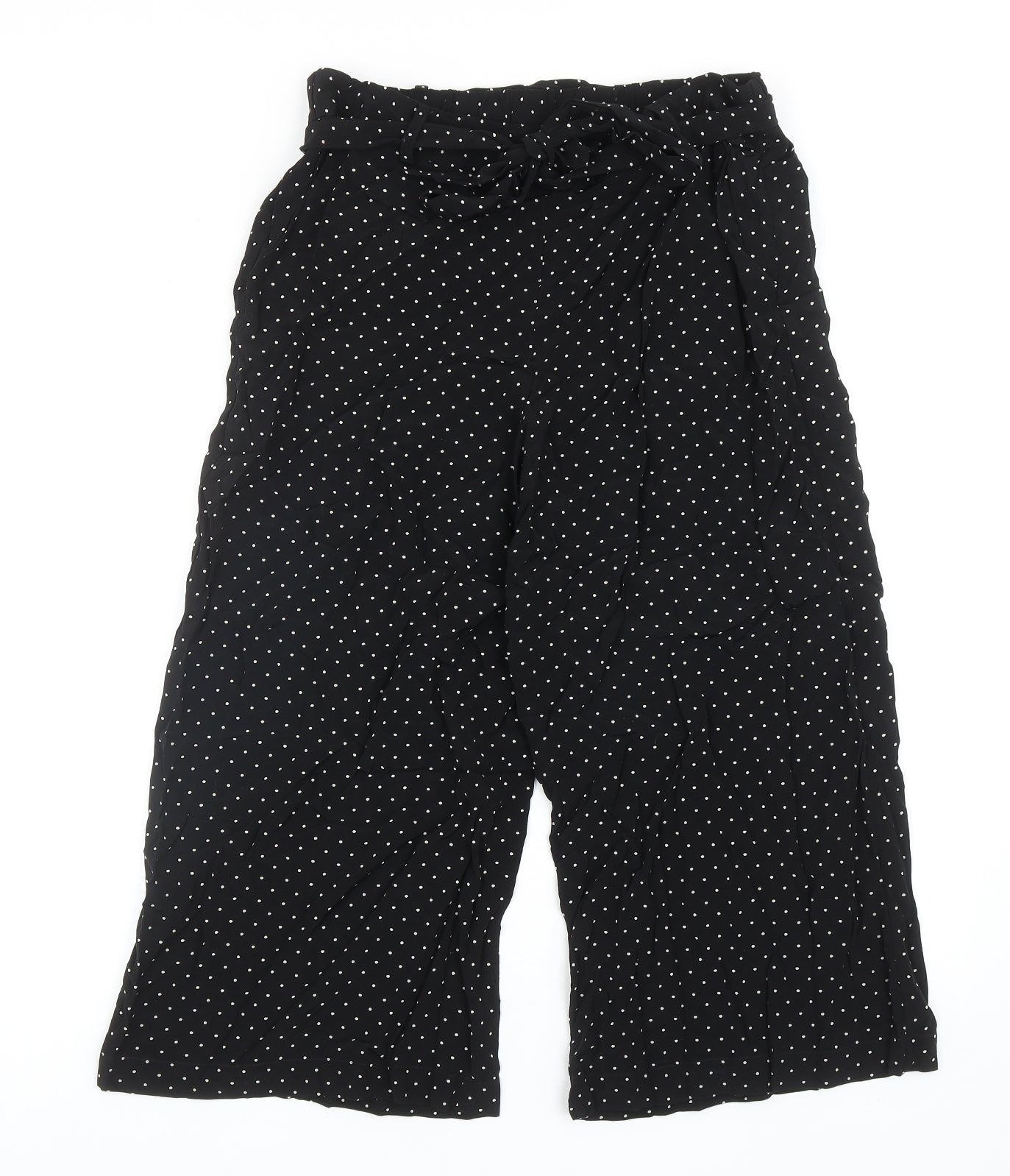 Hobbs Womens Black Polka Dot Viscose Pedal Pusher Trousers Size 12 Regular Tie