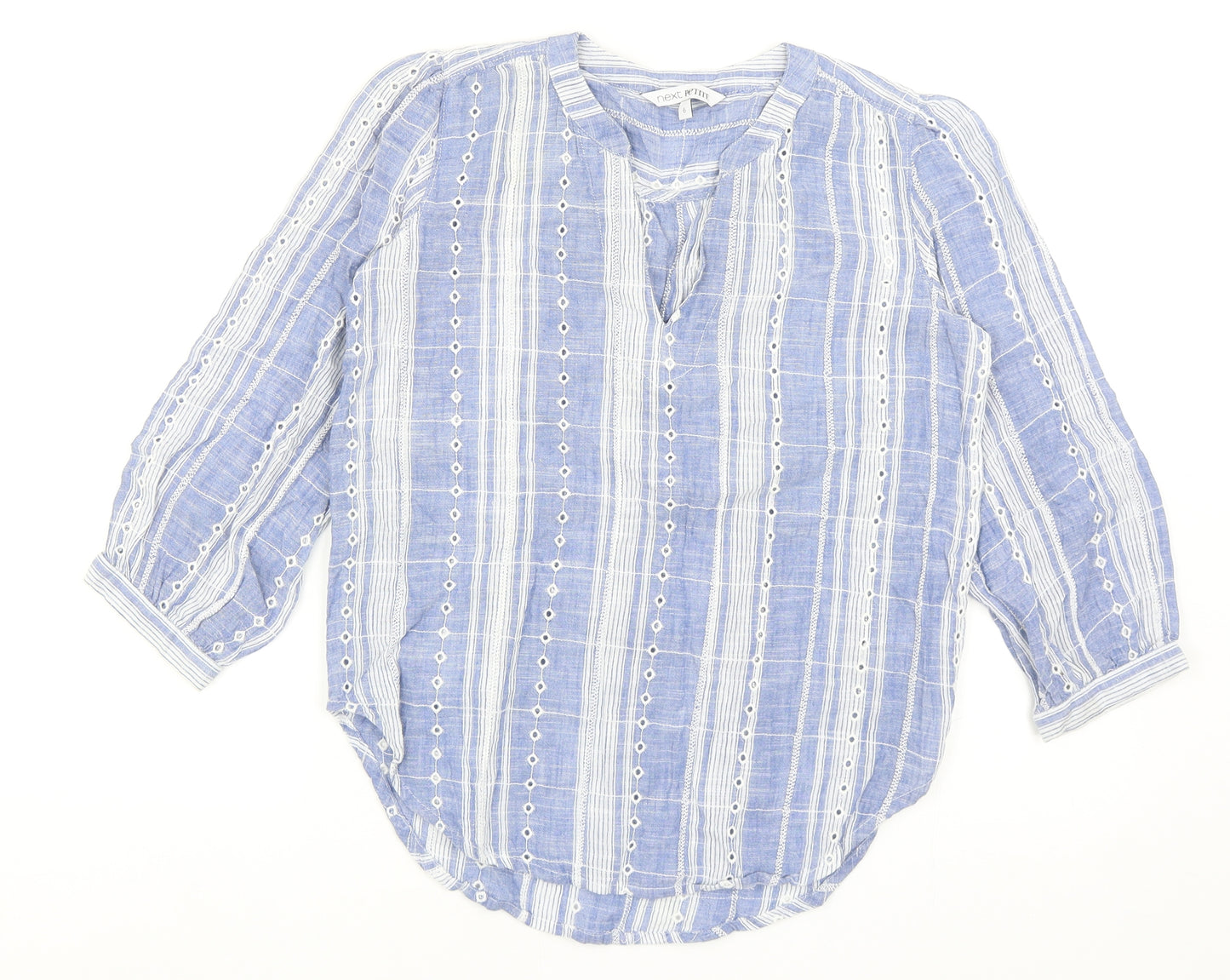 NEXT Womens Blue Striped Cotton Basic Blouse Size 6 V-Neck