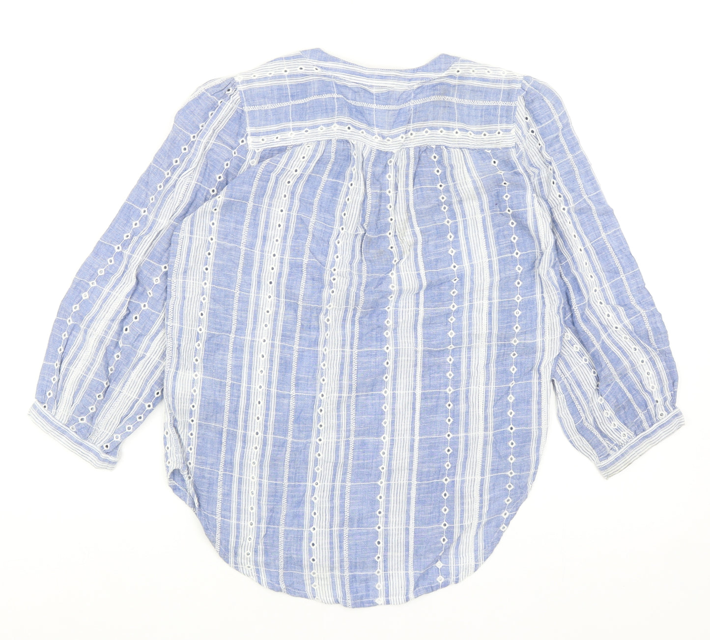 NEXT Womens Blue Striped Cotton Basic Blouse Size 6 V-Neck
