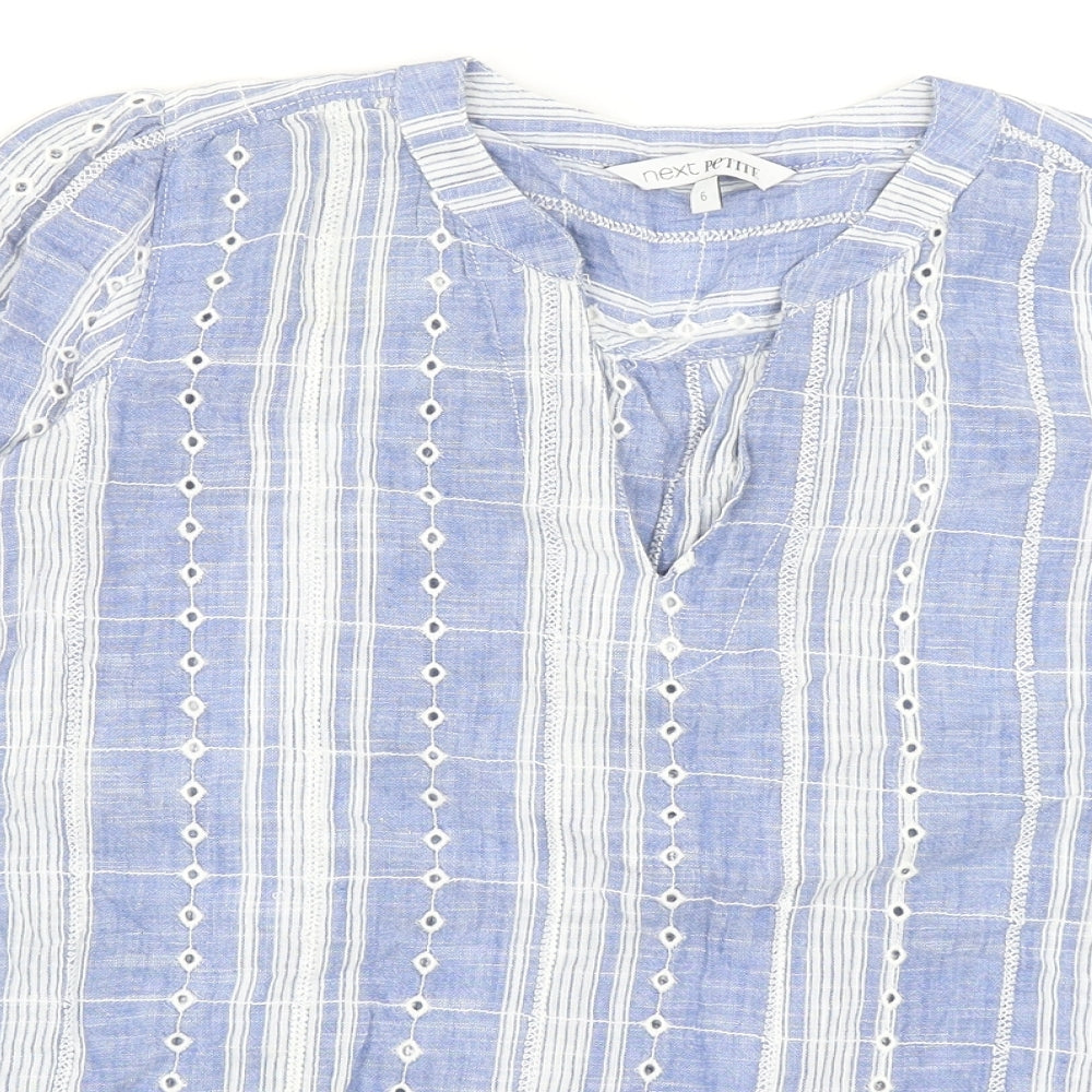 NEXT Womens Blue Striped Cotton Basic Blouse Size 6 V-Neck