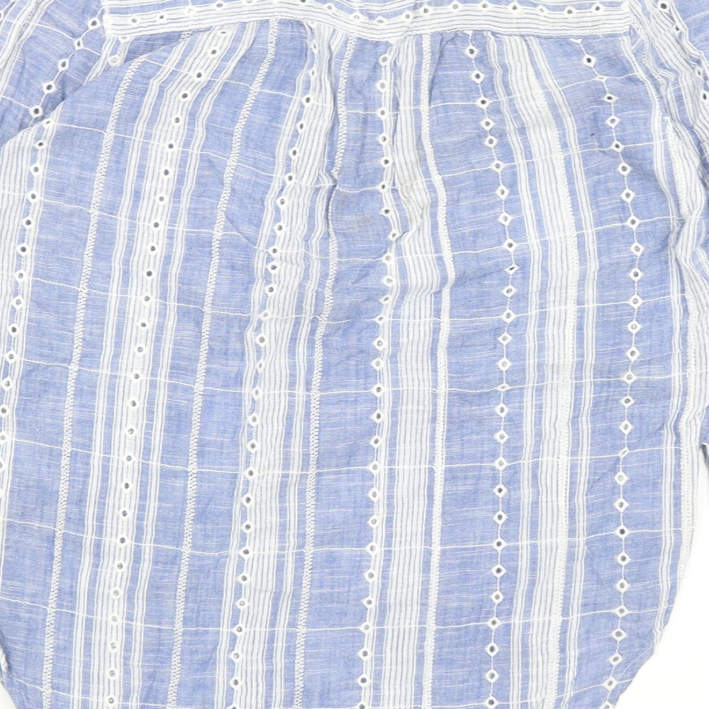 NEXT Womens Blue Striped Cotton Basic Blouse Size 6 V-Neck