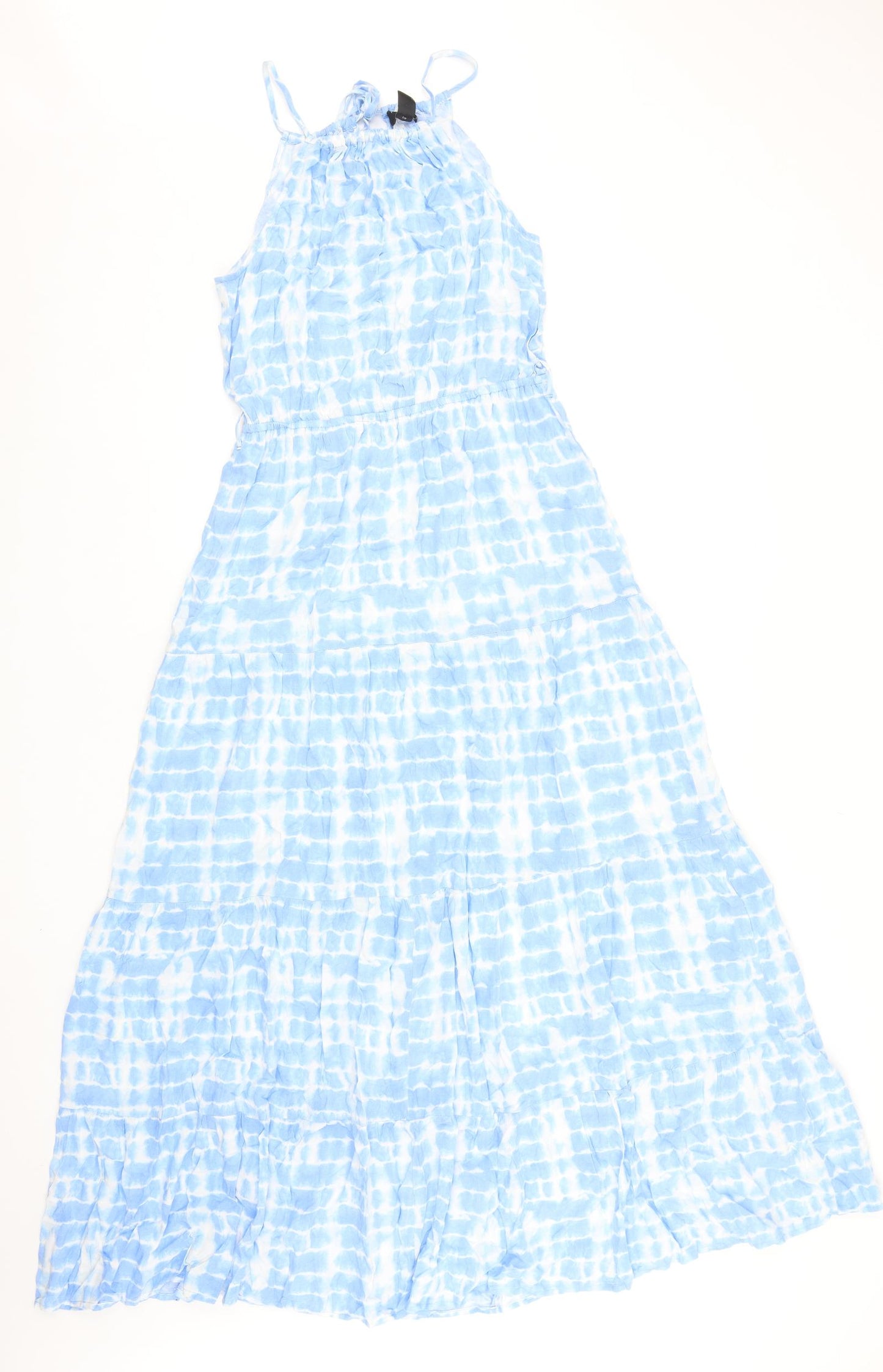 New Look Womens Blue Geometric Viscose Maxi Size 12 Square Neck Tie