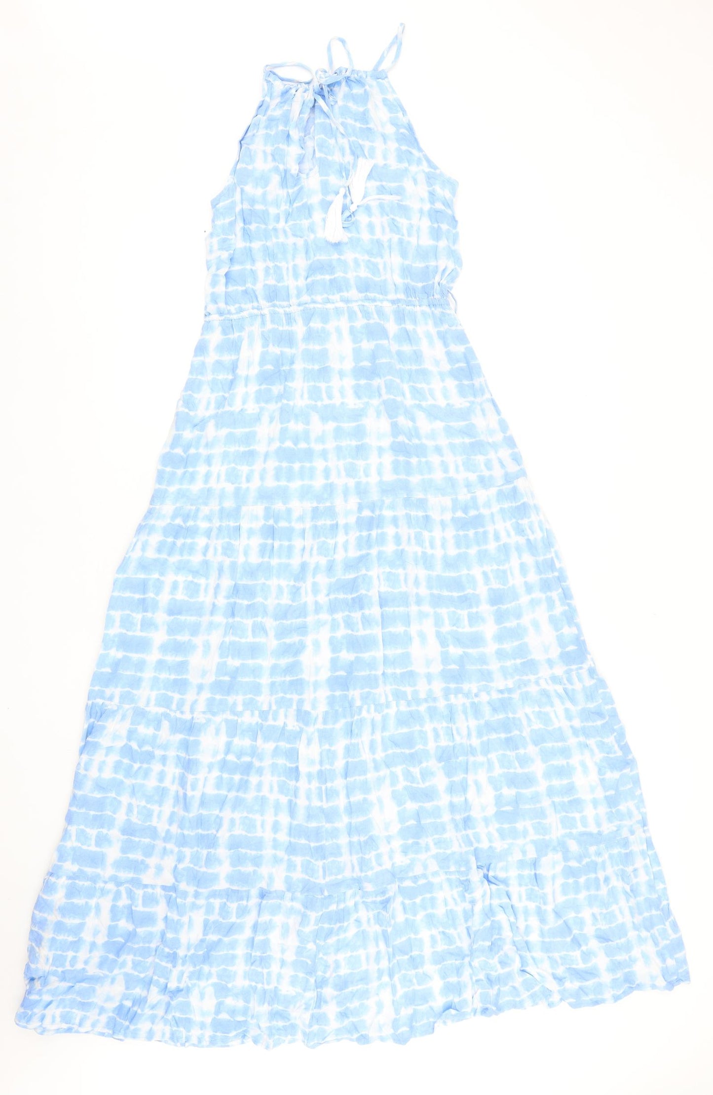 New Look Womens Blue Geometric Viscose Maxi Size 12 Square Neck Tie