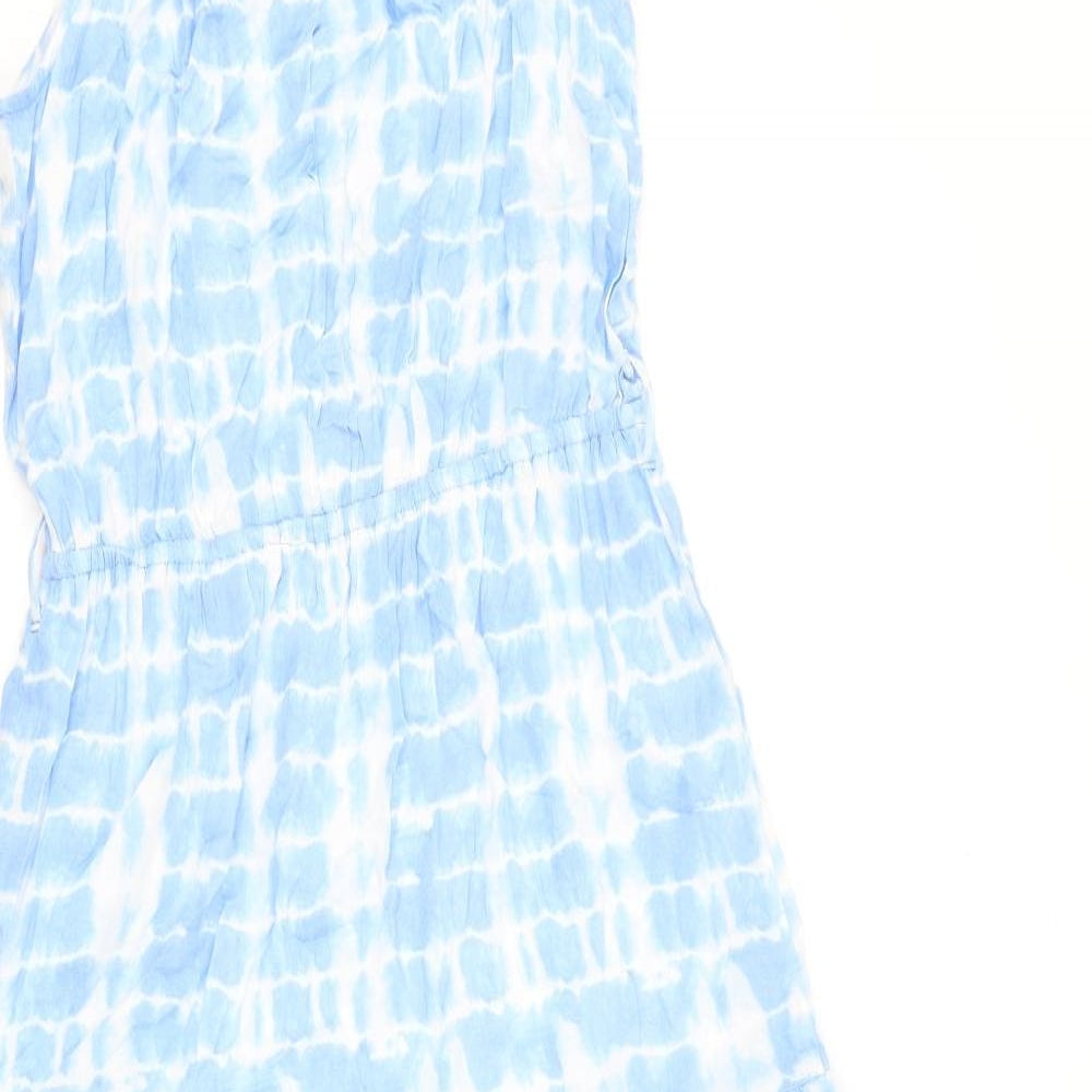 New Look Womens Blue Geometric Viscose Maxi Size 12 Square Neck Tie