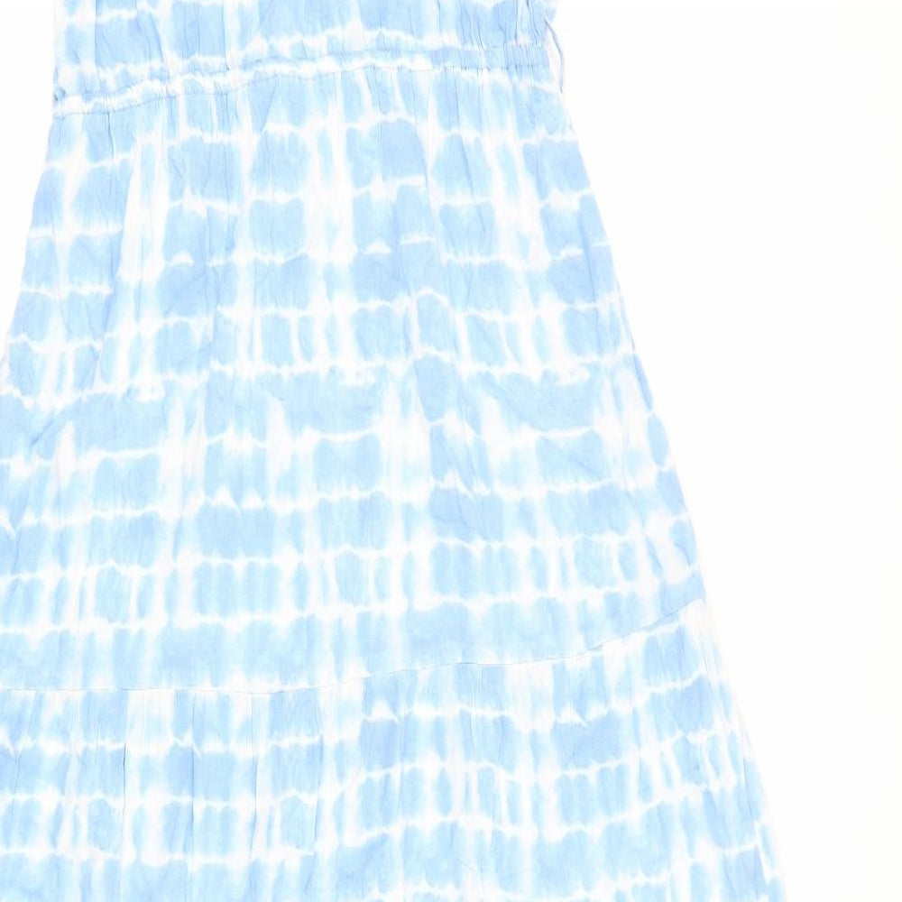 New Look Womens Blue Geometric Viscose Maxi Size 12 Square Neck Tie