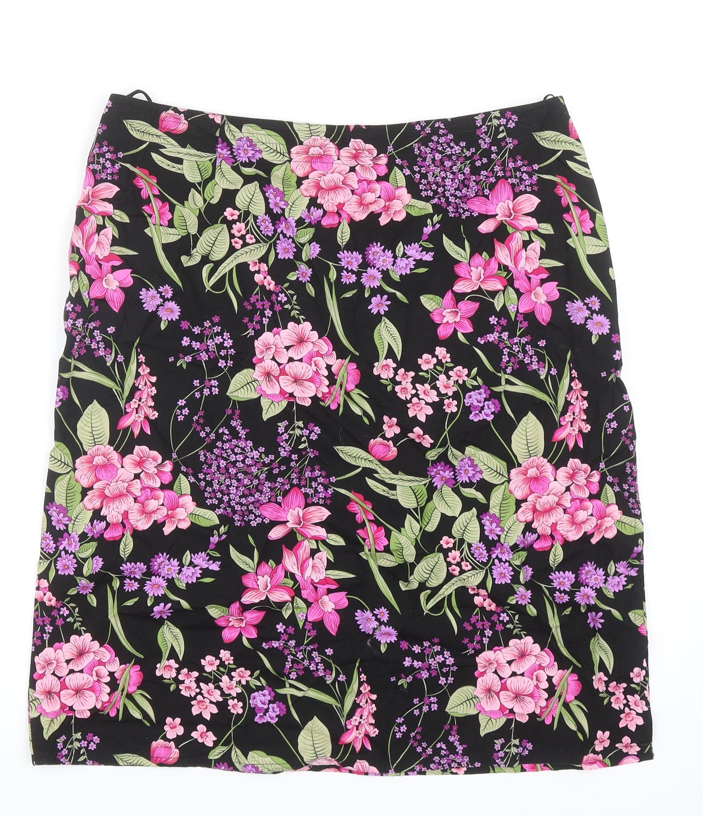 Monsoon Womens Multicoloured Floral Cotton Straight & Pencil Skirt Size 14 Zip