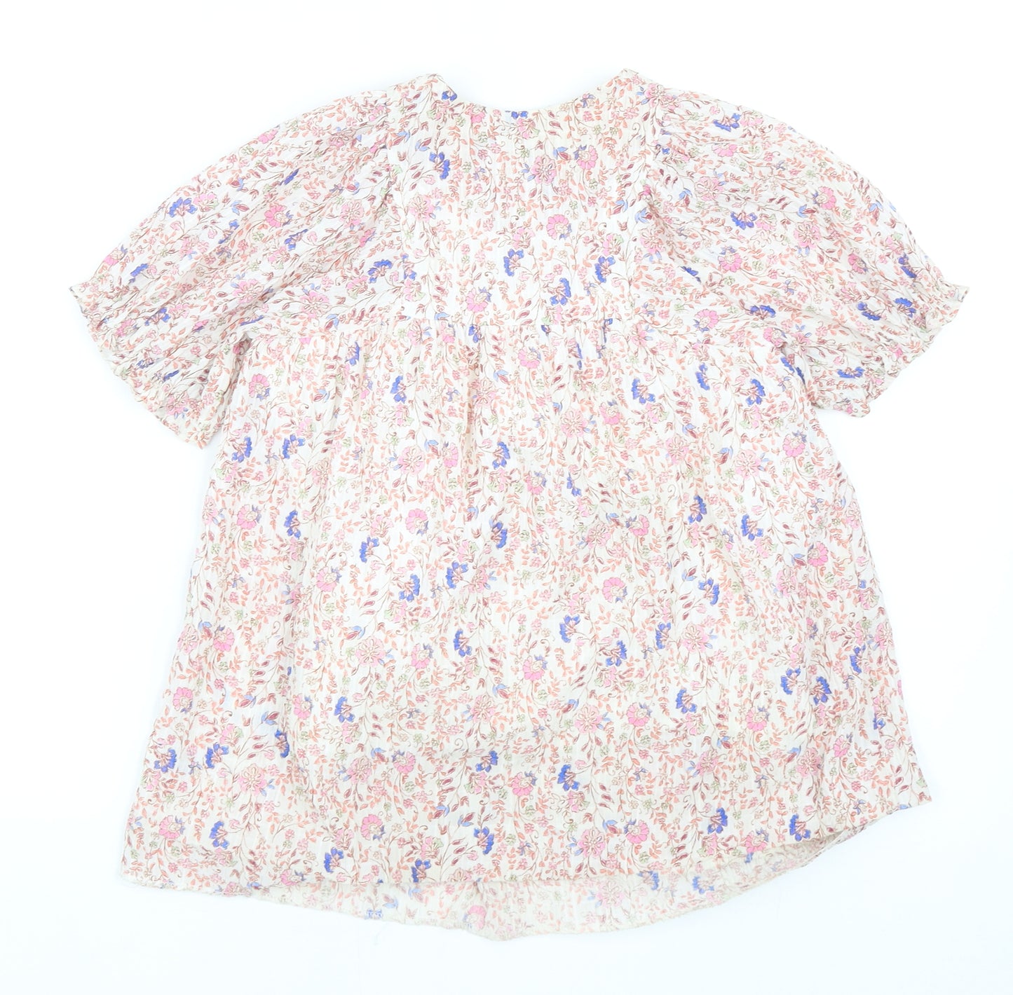 Zara Girls Multicoloured Geometric Cotton A-Line Size 3-4 Years Round Neck Button