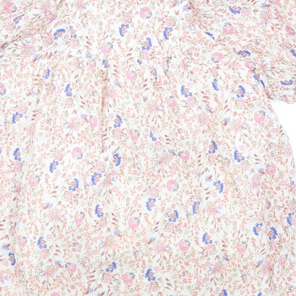 Zara Girls Multicoloured Geometric Cotton A-Line Size 3-4 Years Round Neck Button
