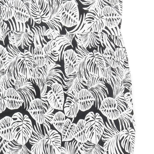 Marks and Spencer Womens Black Floral Cotton Tank Dress Size 12 Scoop Neck Button