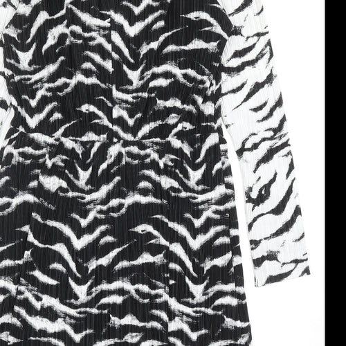 Topshop Womens Black Animal Print Polyester Jumper Dress Size 12 Mock Neck Button - Zebra Pattern