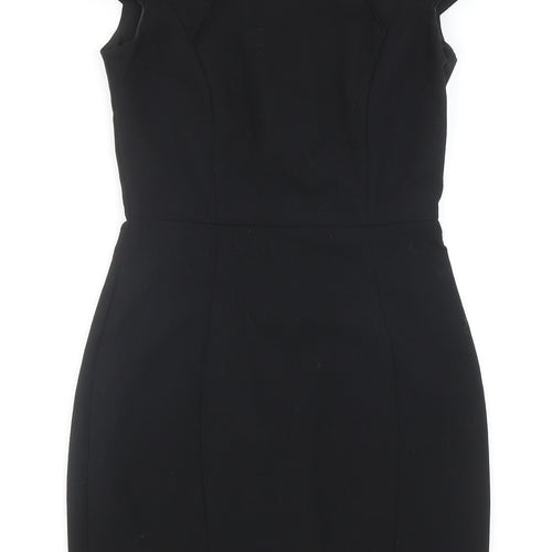 H&M Womens Black Polyester A-Line Size 8 Round Neck Zip