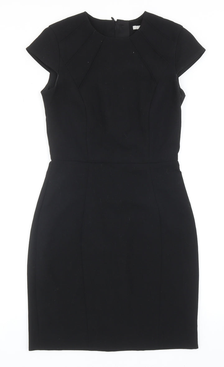 H&M Womens Black Polyester A-Line Size 8 Round Neck Zip
