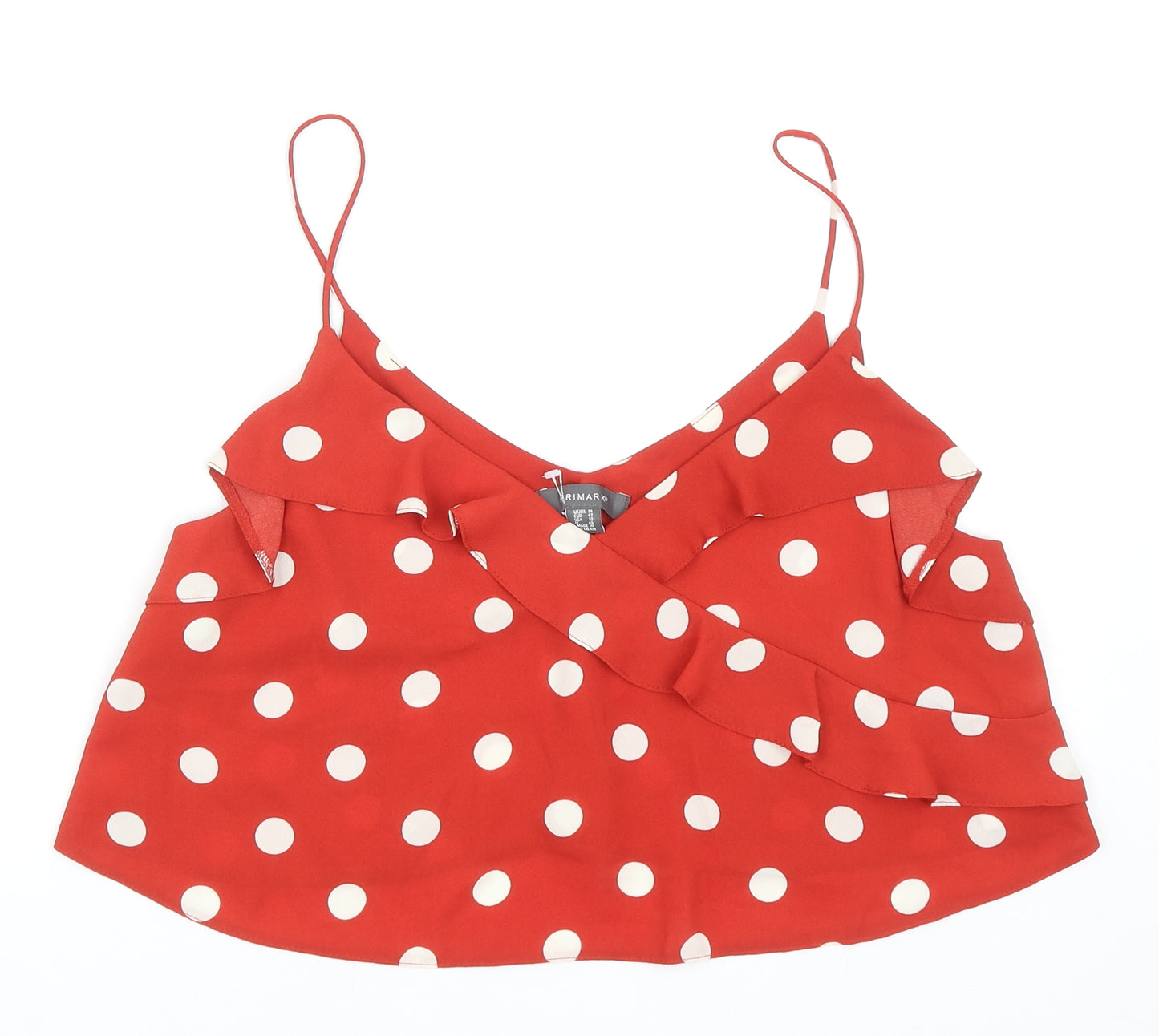 Primark Womens Red Polka Dot Polyester Camisole Blouse Size 14 V-Neck