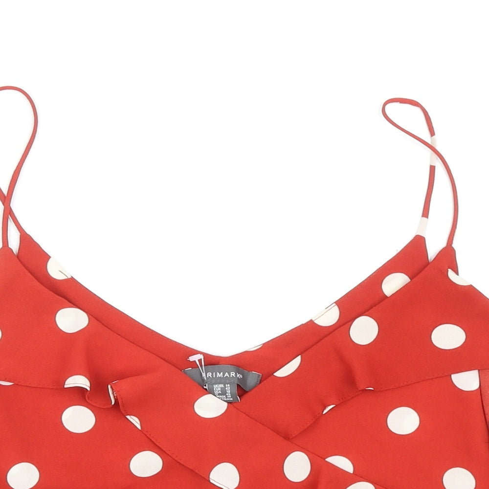 Primark Womens Red Polka Dot Polyester Camisole Blouse Size 14 V-Neck