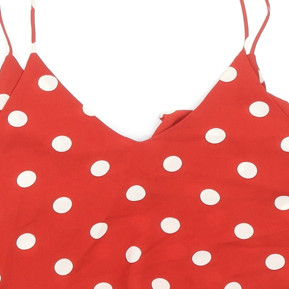 Primark Womens Red Polka Dot Polyester Camisole Blouse Size 14 V-Neck
