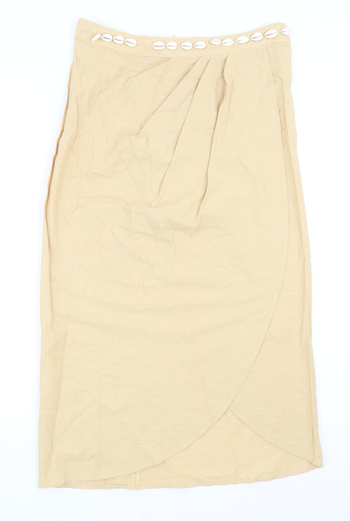 Zara Womens Beige Cotton Straight & Pencil Skirt Size M Zip
