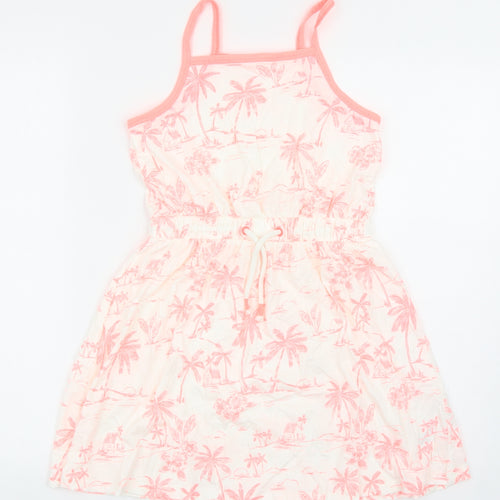 Marks and Spencer Girls Pink Geometric Cotton A-Line Size 9-10 Years Square Neck Drawstring