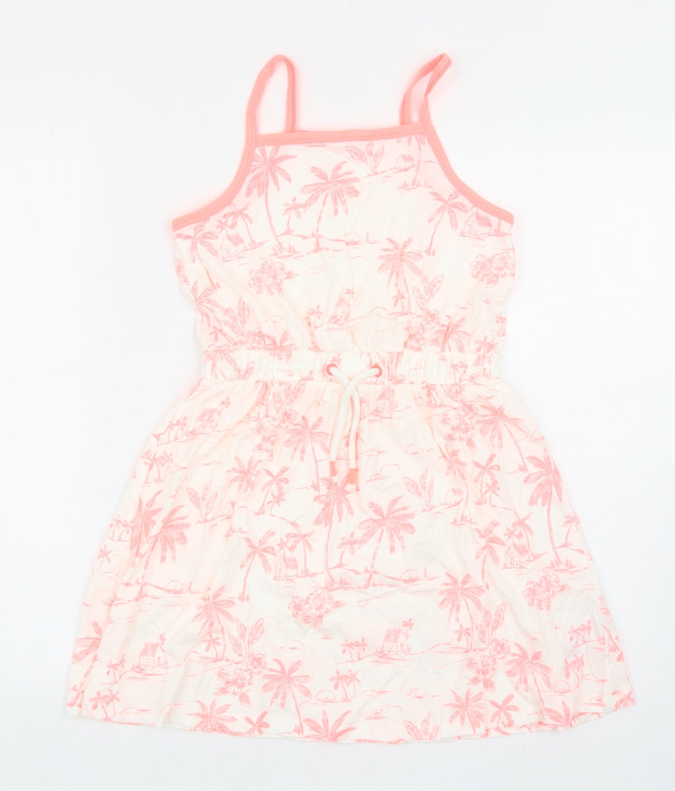 Marks and Spencer Girls Pink Geometric Cotton A-Line Size 9-10 Years Square Neck Drawstring