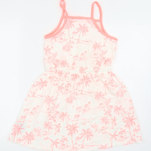 Marks and Spencer Girls Pink Geometric Cotton A-Line Size 9-10 Years Square Neck Drawstring