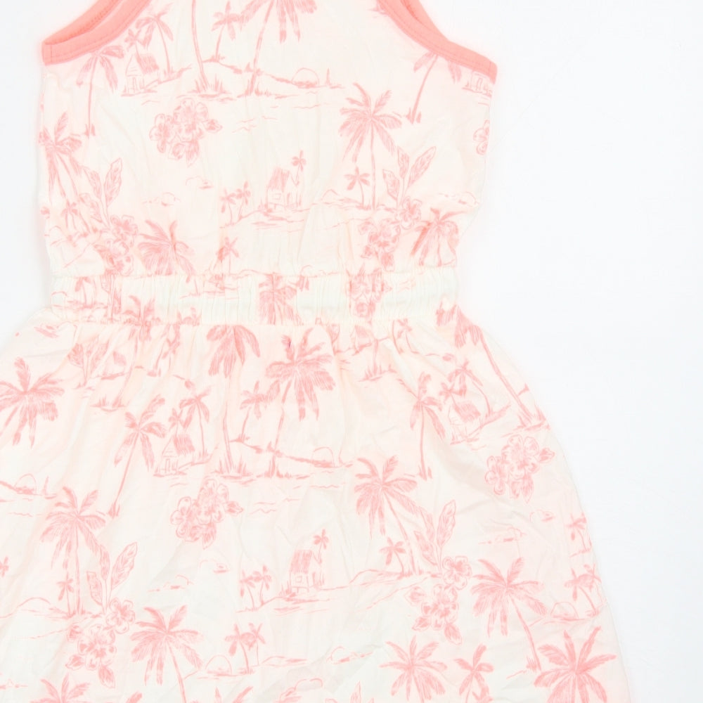 Marks and Spencer Girls Pink Geometric Cotton A-Line Size 9-10 Years Square Neck Drawstring