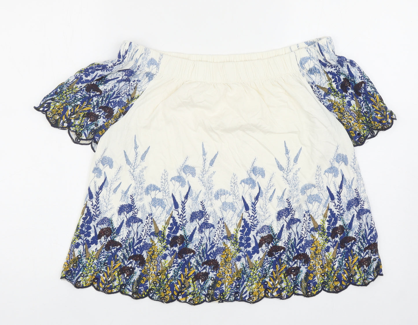Marks and Spencer Womens Ivory Floral Cotton Basic Blouse Size 10 Off the Shoulder - Bardot