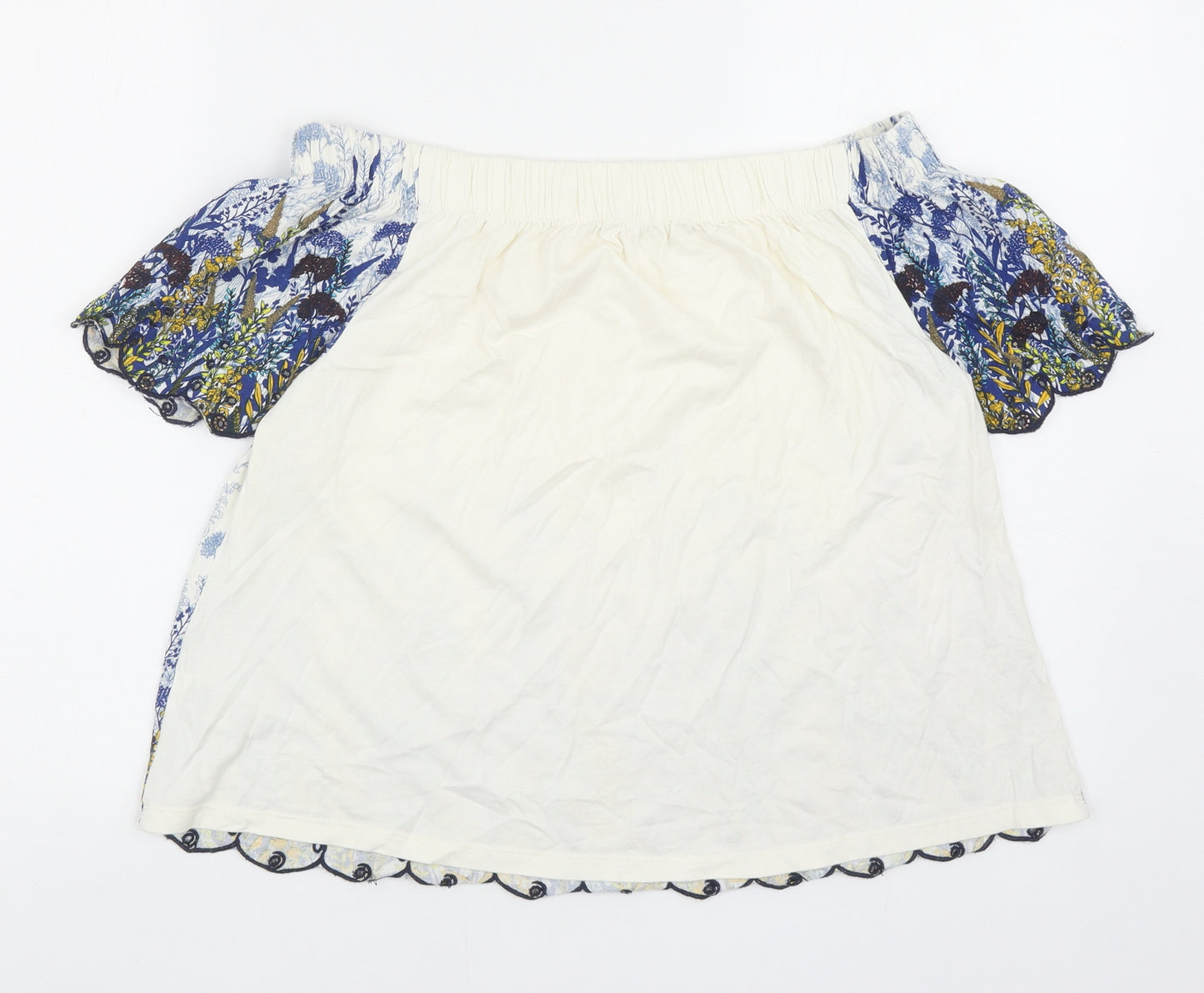 Marks and Spencer Womens Ivory Floral Cotton Basic Blouse Size 10 Off the Shoulder - Bardot