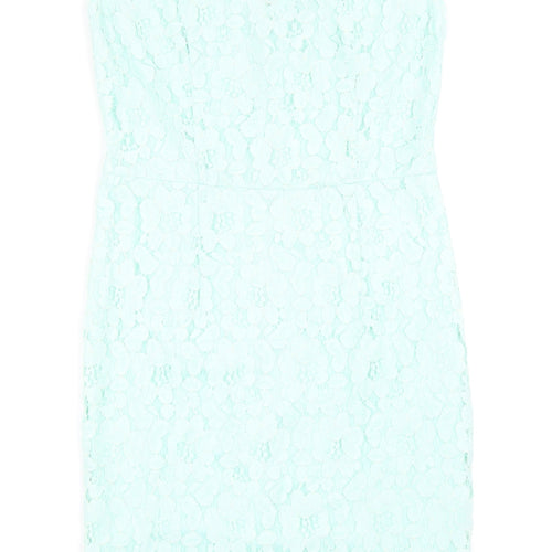 Dorothy Perkins Womens Green Nylon Pencil Dress Size 10 Round Neck Zip - Lace Detail
