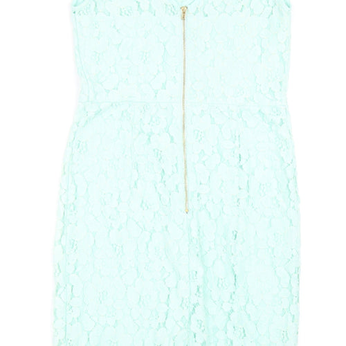 Dorothy Perkins Womens Green Nylon Pencil Dress Size 10 Round Neck Zip - Lace Detail