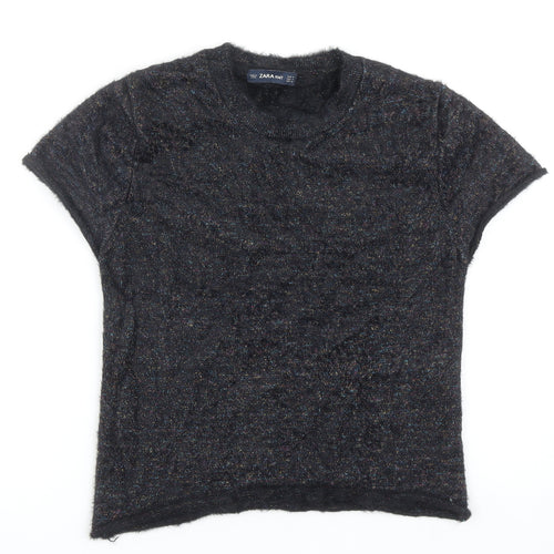 Zara Womens Black Round Neck Nylon Pullover Jumper Size M