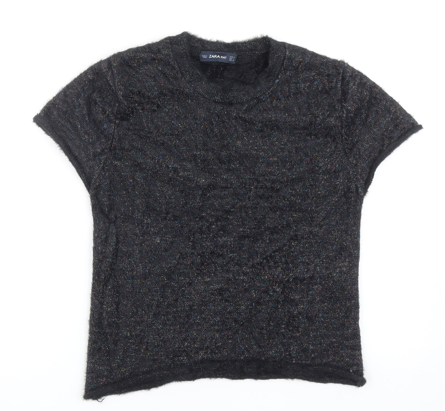Zara Womens Black Round Neck Nylon Pullover Jumper Size M