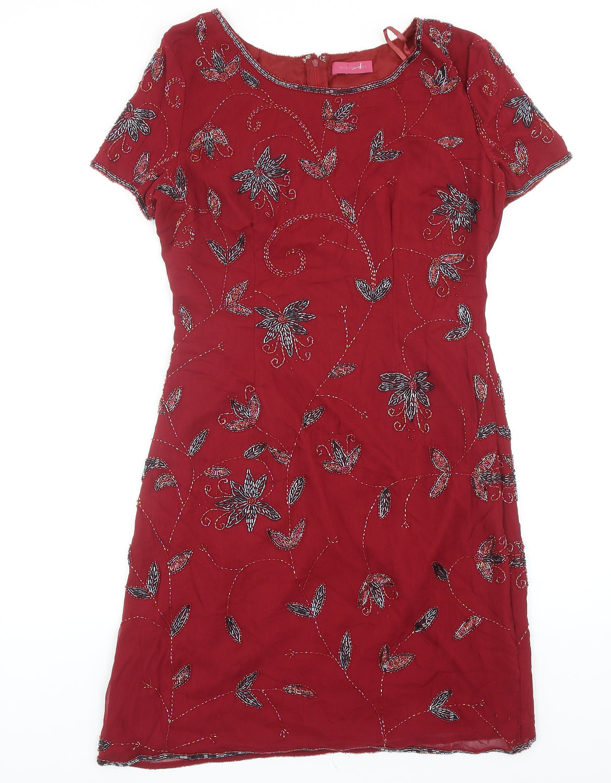 Richards Womens Red Floral Viscose A-Line Size 10 Round Neck Zip