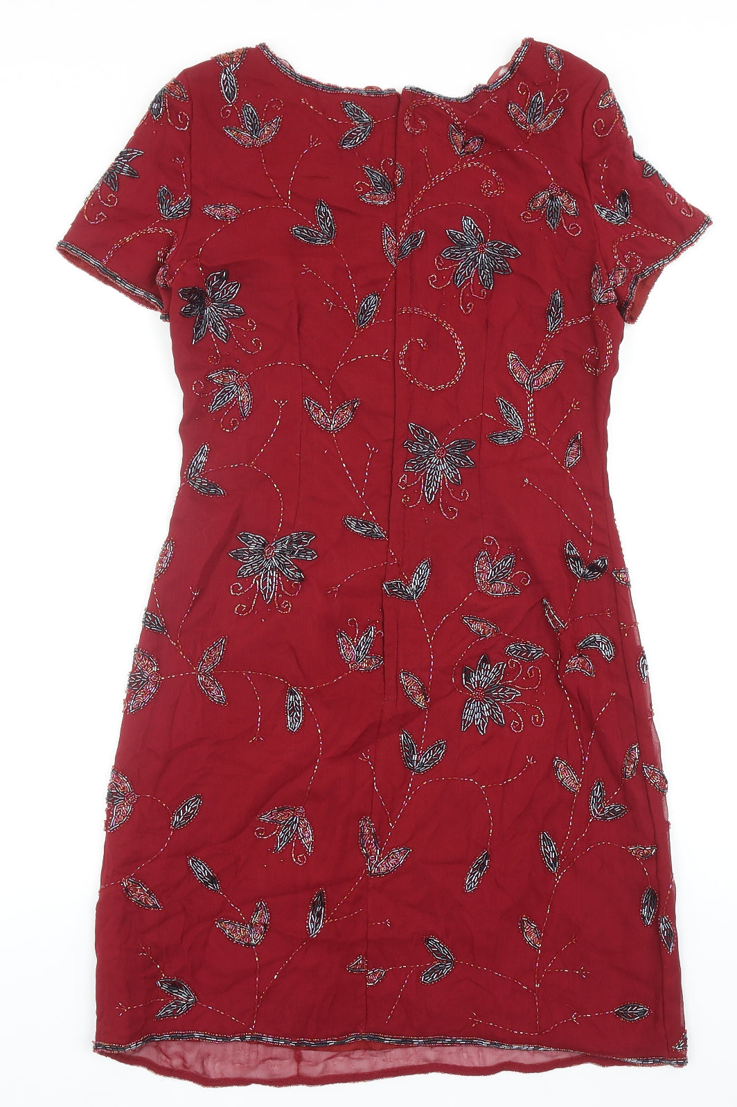 Richards Womens Red Floral Viscose A-Line Size 10 Round Neck Zip