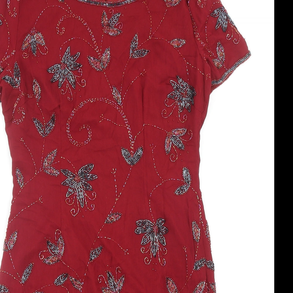 Richards Womens Red Floral Viscose A-Line Size 10 Round Neck Zip