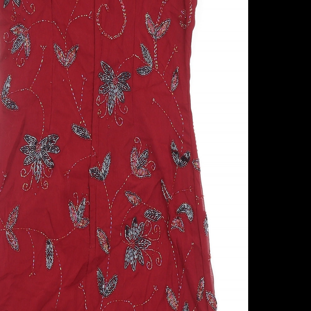 Richards Womens Red Floral Viscose A-Line Size 10 Round Neck Zip