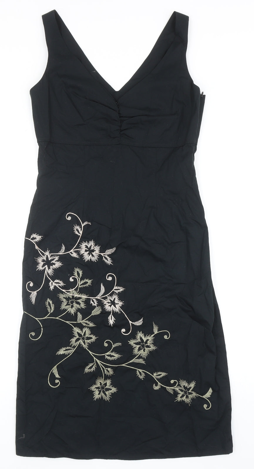 Marks and Spencer Womens Black Cotton Shift Size 8 V-Neck Zip