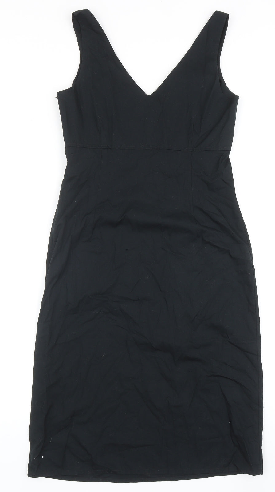 Marks and Spencer Womens Black Cotton Shift Size 8 V-Neck Zip