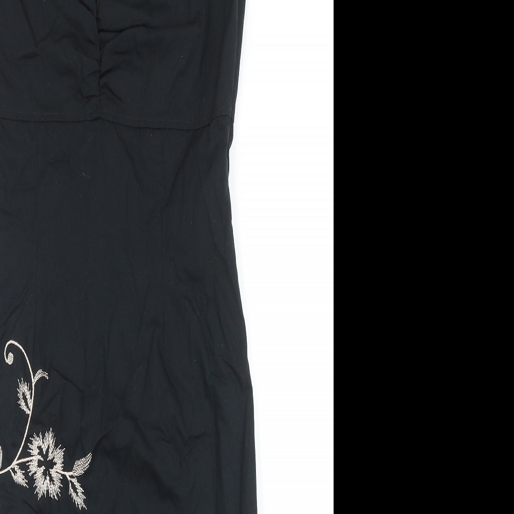 Marks and Spencer Womens Black Cotton Shift Size 8 V-Neck Zip