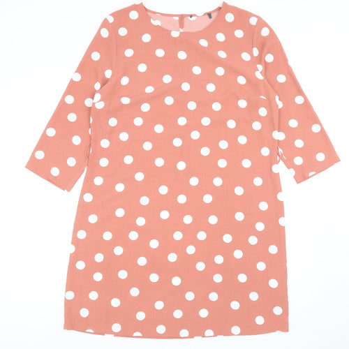 Primark Womens Pink Polka Dot Polyacrylate Fibre Shift Size 14 Round Neck Zip