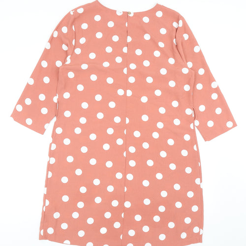 Primark Womens Pink Polka Dot Polyacrylate Fibre Shift Size 14 Round Neck Zip