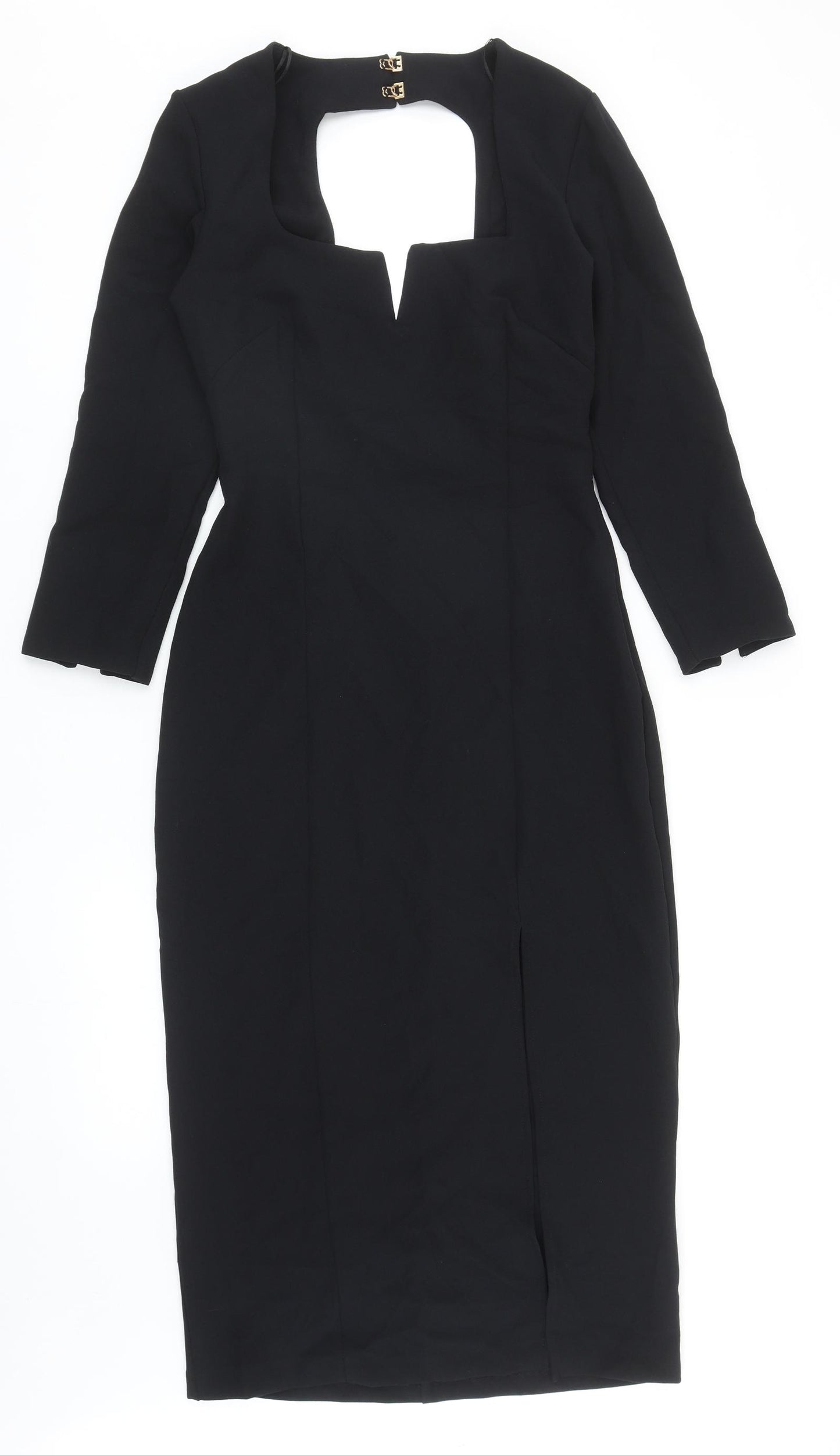 Zara Womens Black Polyester Pencil Dress Size M Square Neck Zip