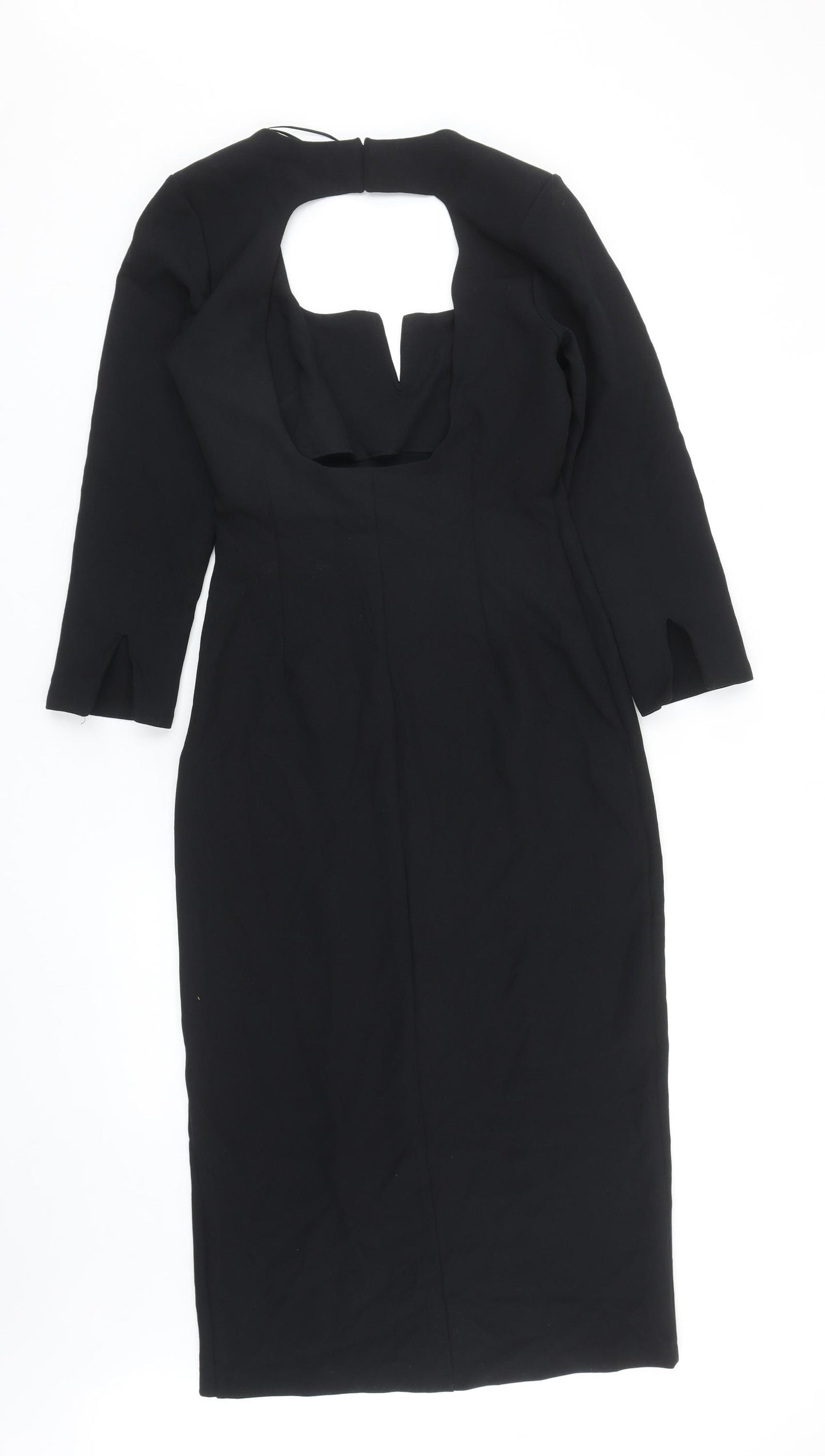 Zara Womens Black Polyester Pencil Dress Size M Square Neck Zip