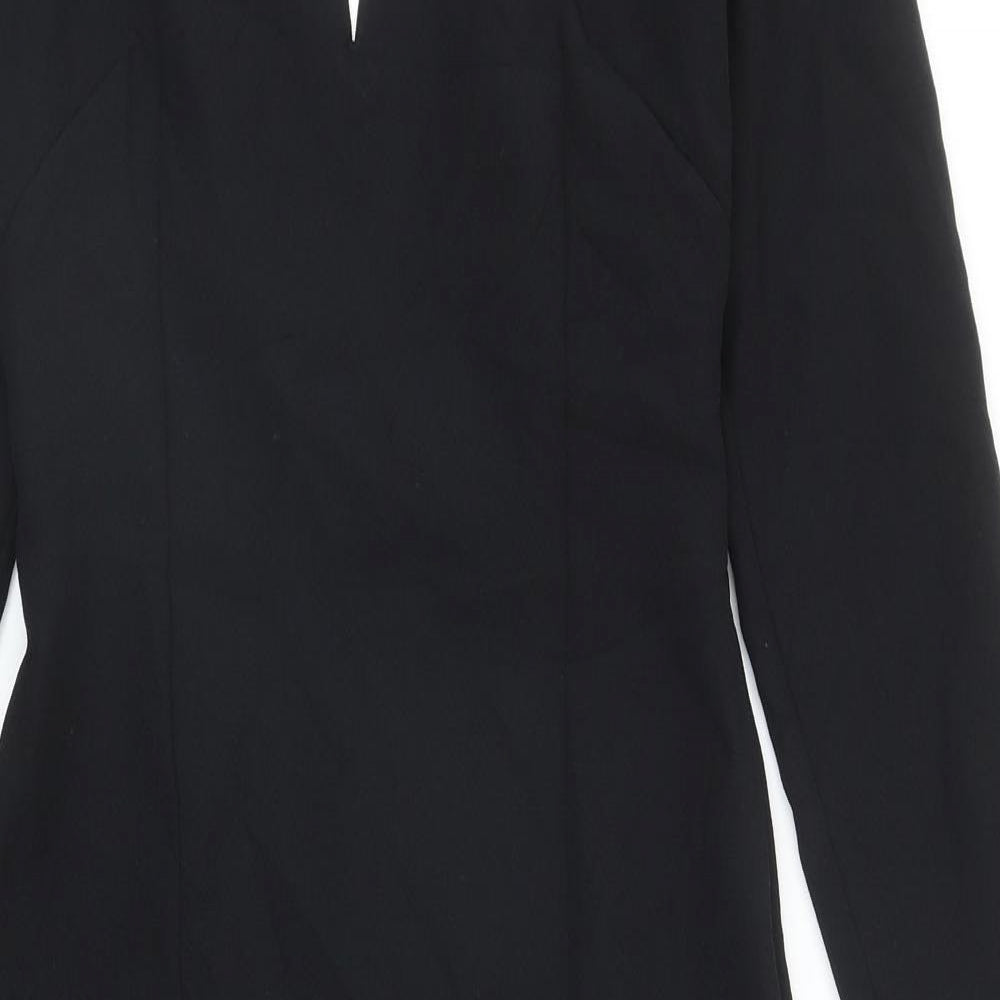 Zara Womens Black Polyester Pencil Dress Size M Square Neck Zip
