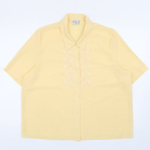 Design Essentials Womens Yellow Polyester Basic Button-Up Size 18 Collared