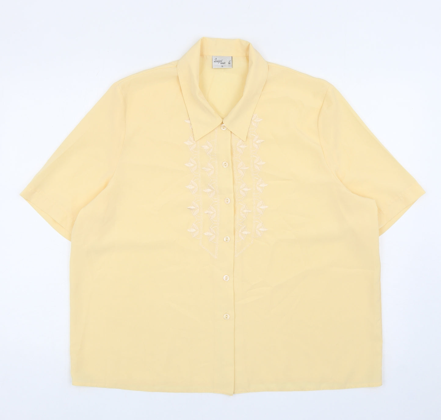 Design Essentials Womens Yellow Polyester Basic Button-Up Size 18 Collared