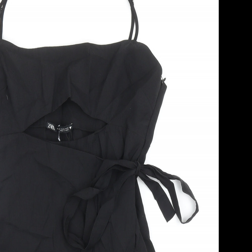 Zara Womens Black Lyocell Playsuit One-Piece Size XL Zip - Keyhole Front