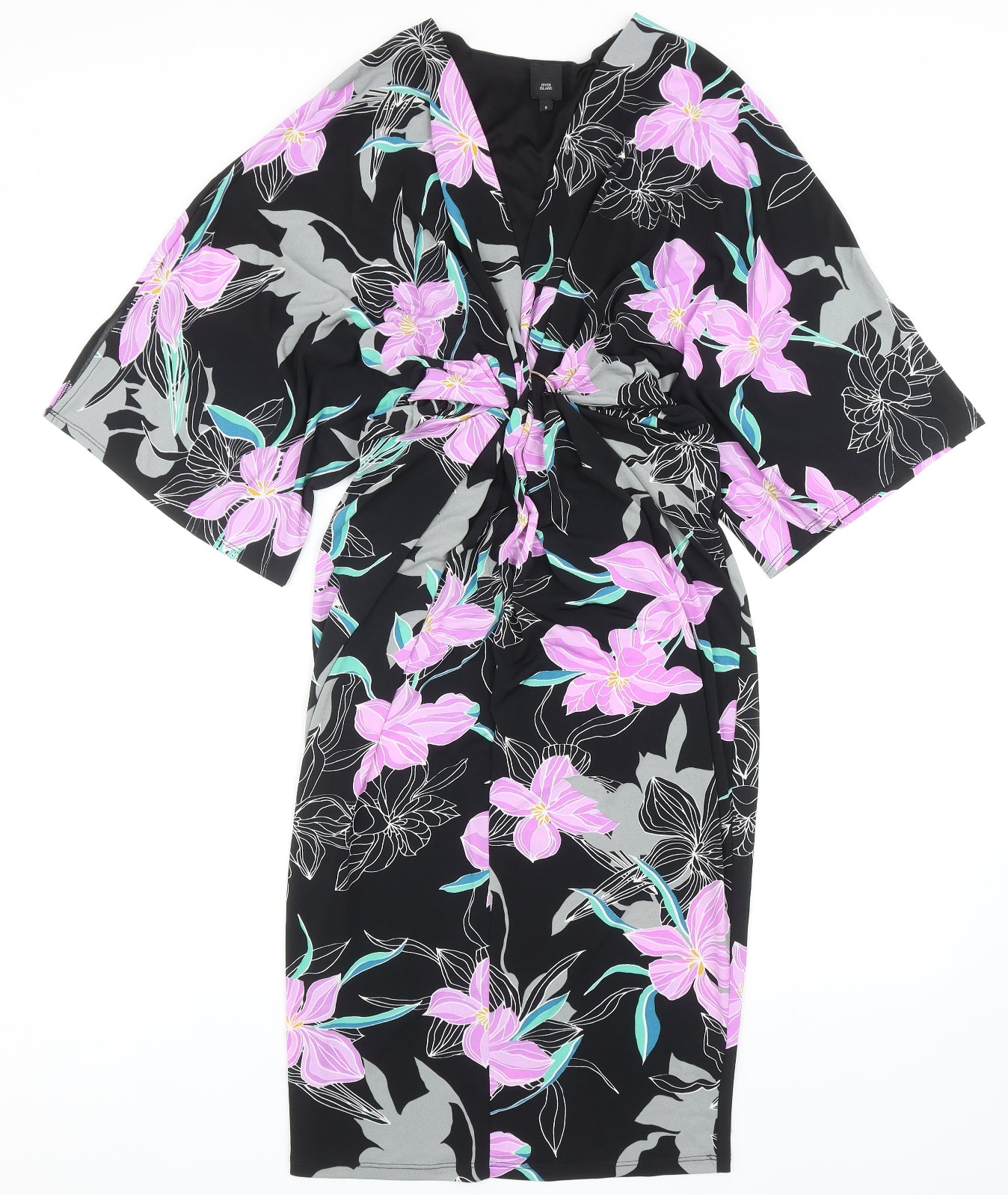 River Island Womens Black Floral Polyester Pencil Dress Size 8 V-Neck Pullover