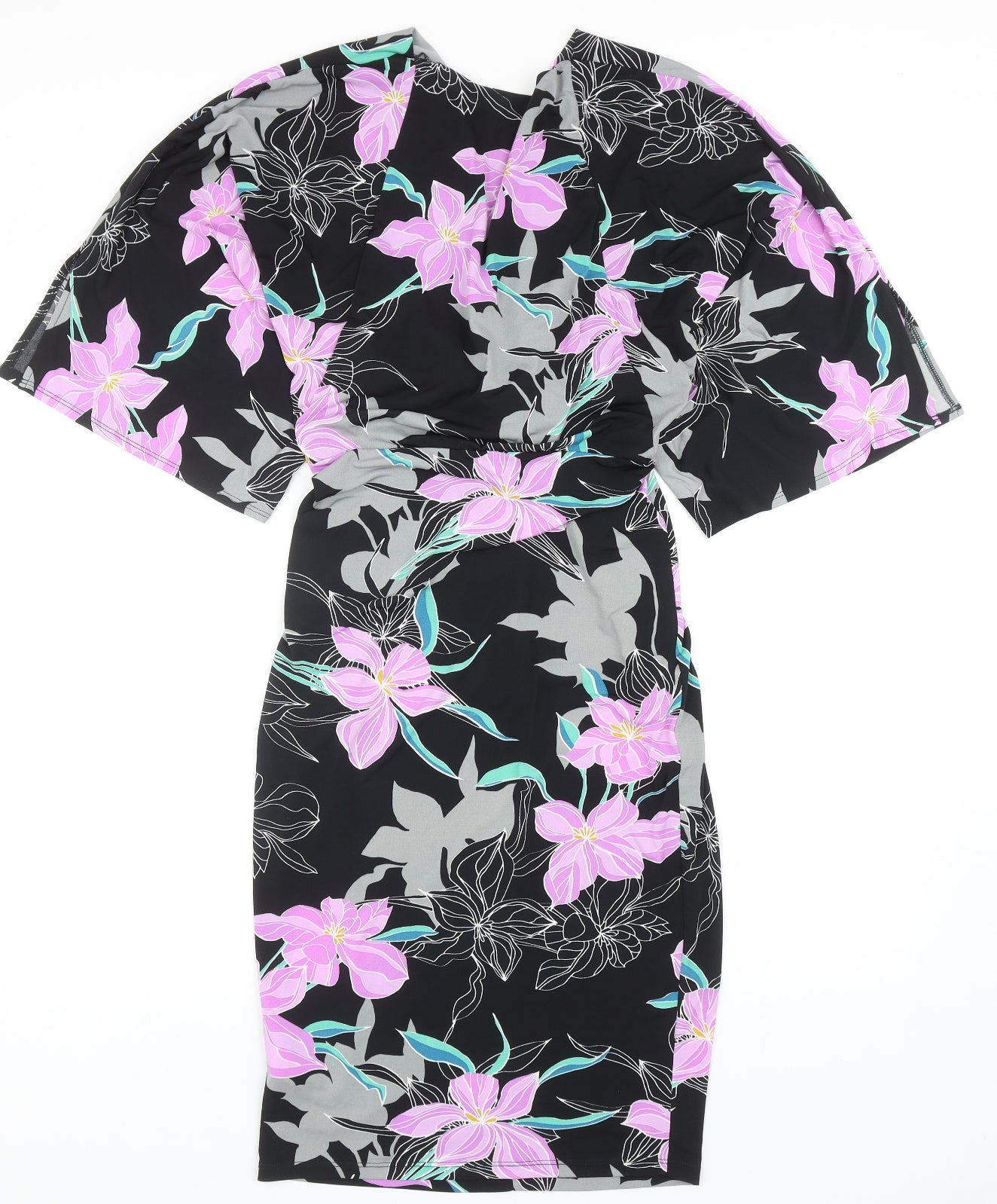 River Island Womens Black Floral Polyester Pencil Dress Size 8 V-Neck Pullover