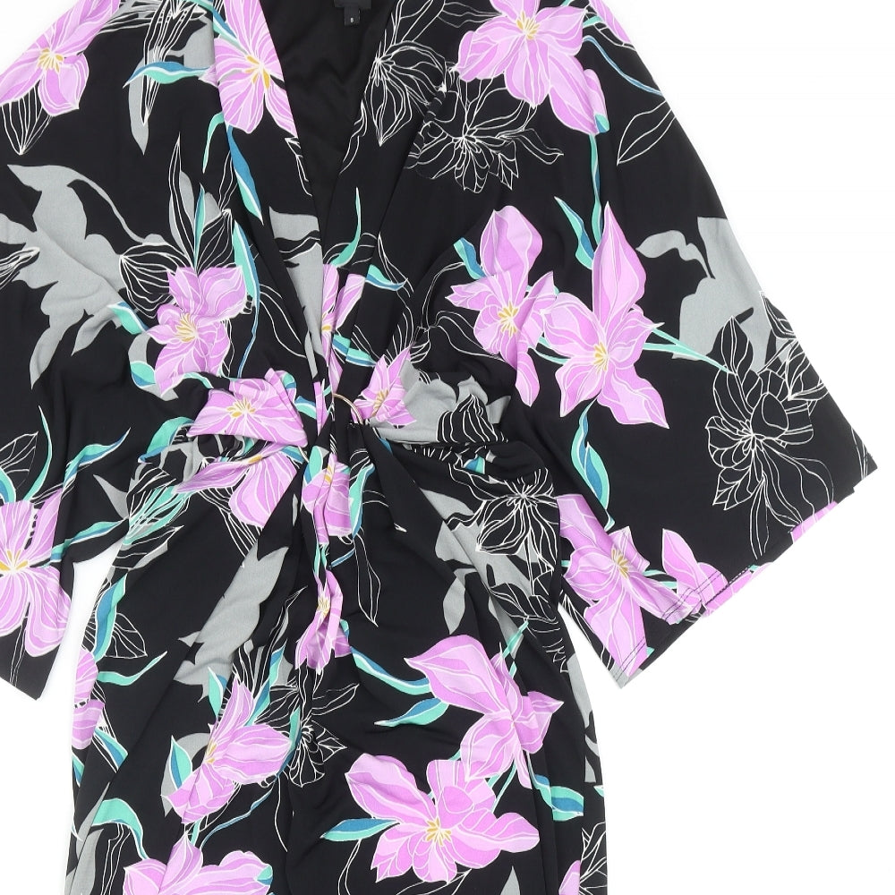 River Island Womens Black Floral Polyester Pencil Dress Size 8 V-Neck Pullover