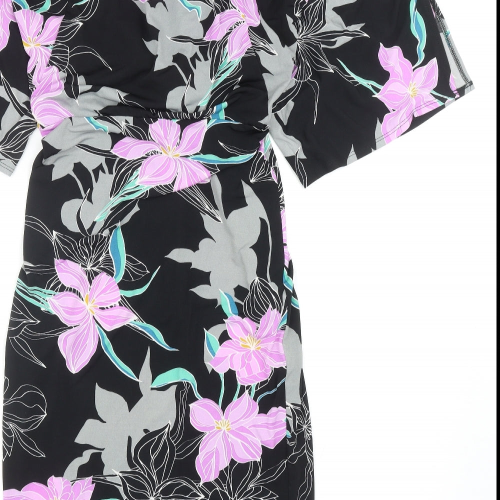 River Island Womens Black Floral Polyester Pencil Dress Size 8 V-Neck Pullover