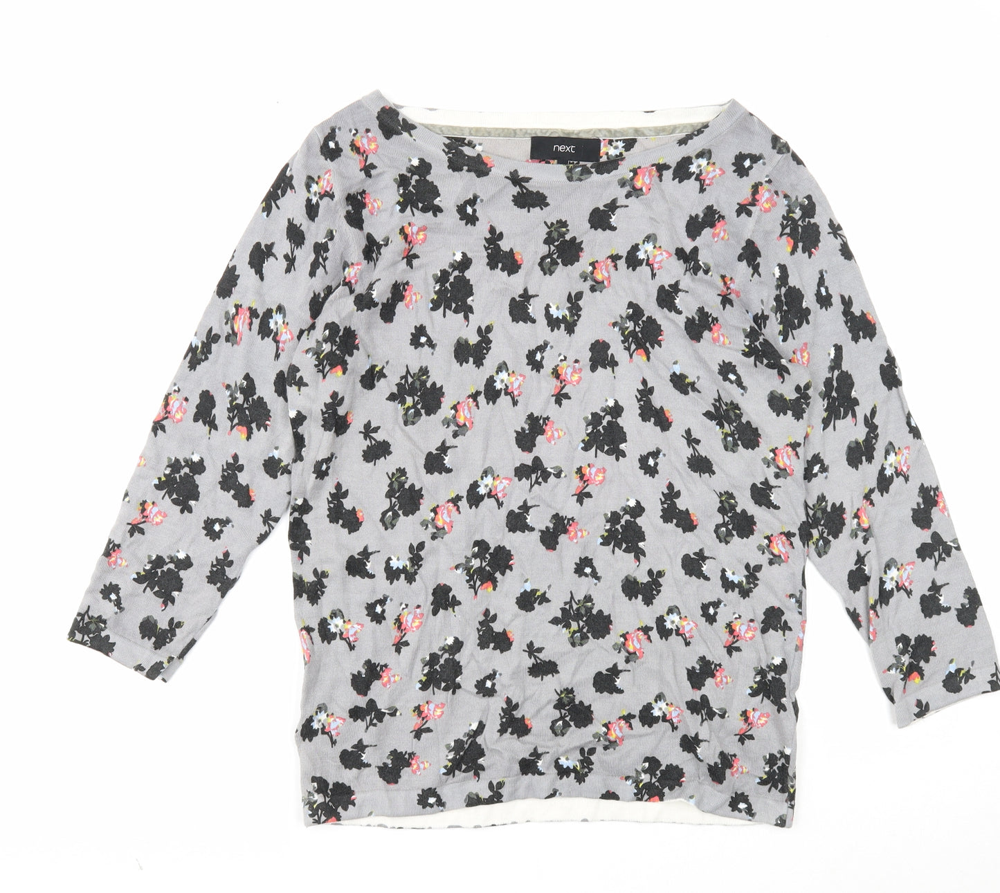 NEXT Womens Grey Round Neck Floral Cotton Pullover Jumper Size 14